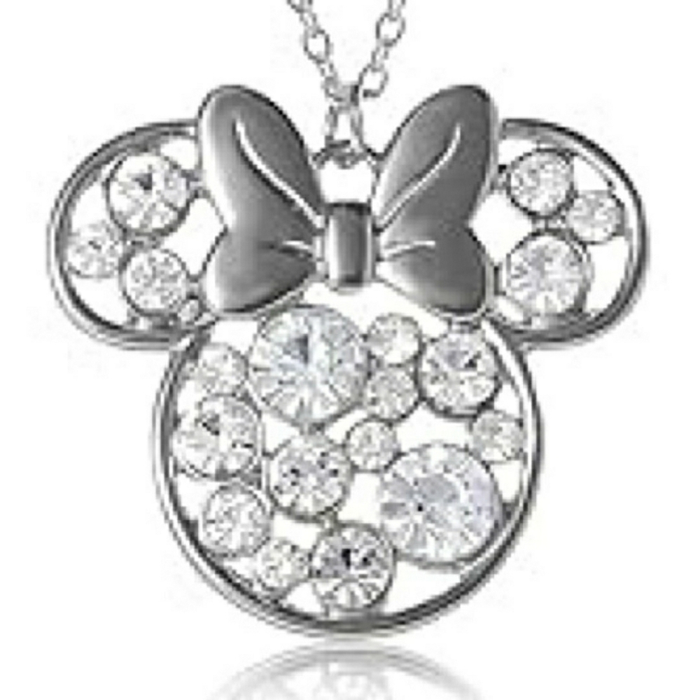 Disney Minnie Mouse Silver & Crystal Pendant Necklace NIB!